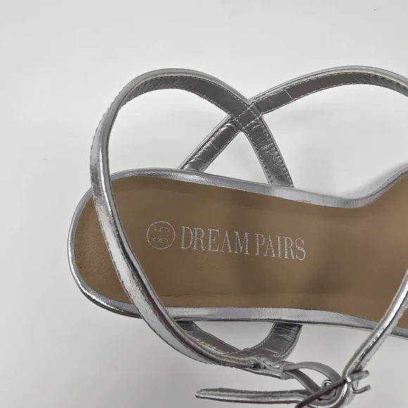 Womens Size 8.5 Silver Rhinestone Square Open Toe Strappy Wedge Sandals Elegant - Picture 9 of 10